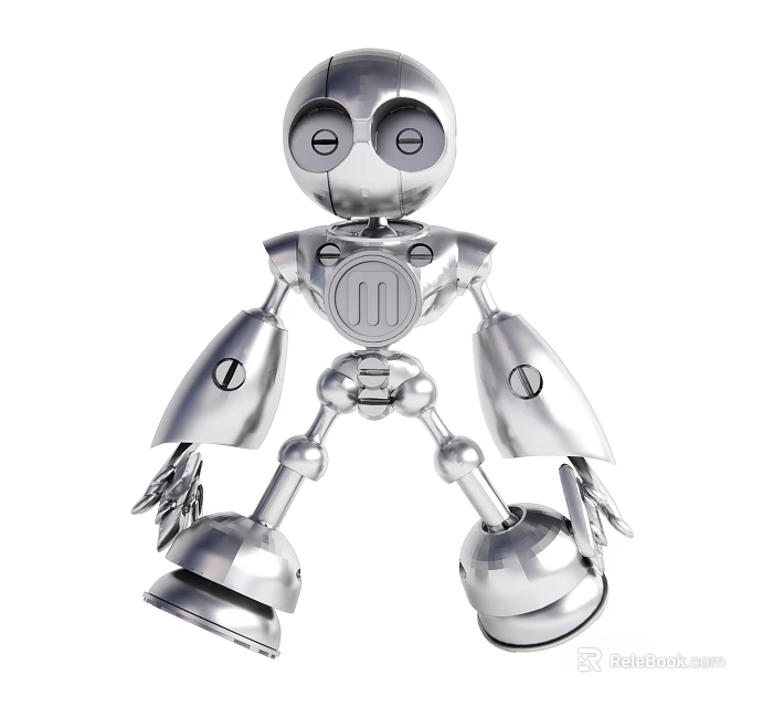 Smart Machine Silver Metallic Humanoid Robot With Mechanical Arms Legs And Round Eyes 3d model 