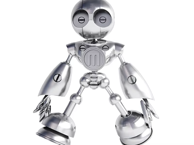 Smart Machine Silver Metallic Humanoid Robot With Mechanical Arms Legs And Round Eyes 3d model