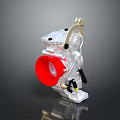 Silver Mechanical Device With Red Circular Component Transparent Section And Black Details