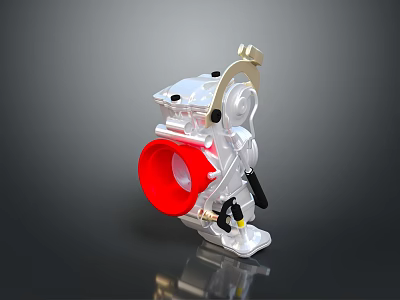 Silver Mechanical Device With Red Circular Component Transparent Section And Black Details 3d model