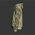 Stylish Beige Hoodie With Camouflage Sleeves Drawstring And Front Pocket Design