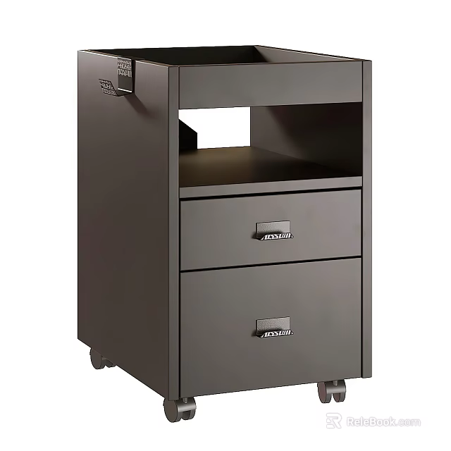 Modern Nightstand With Two Drawers And Rolling Wheels For Bedroom Storage 3d model 