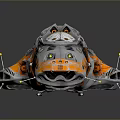 Futuristic Silver And Orange Mechanical Vehicle Featuring Complex Design And Cockpit Interior