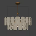 Modern White Textured Slab Chandelier With Gold Metal Frame And Warm Lighting