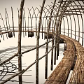 Wooden Arched Road Structure With Curved Path And Support Poles