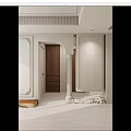 Elegant Modern Entryway Hallway Interior With White Paneled Walls Wooden Door And Decorative Column