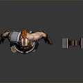 3D Model Of Shirtless Muscular Bearded Man With Orange Hair Feather Headdress And Large Hammer