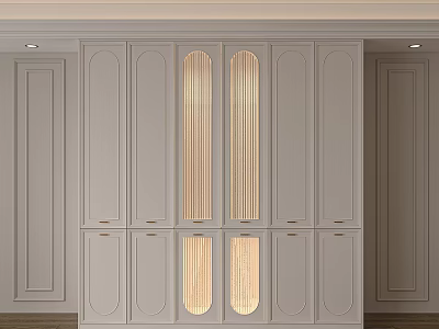 Light Gray Modern Wardrobe With Paneled Doors And Wooden Accent Details 3d model