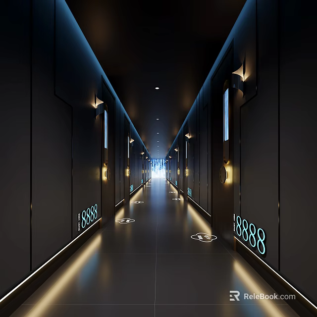Elevator Corridor Modern Interior Design With Elegant Lighting And Digital Door Numbers 3d model 