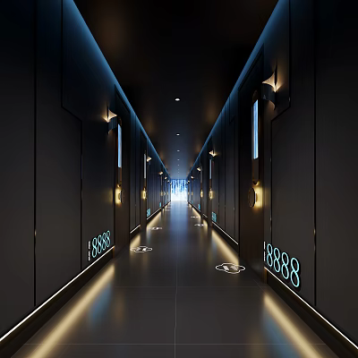 Elevator Corridor Modern Interior Design With Elegant Lighting And Digital Door Numbers 3d model