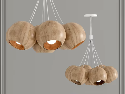 Modern Wooden Spherical Pendant Lights With Warm Glow For Interior Decoration 3d model