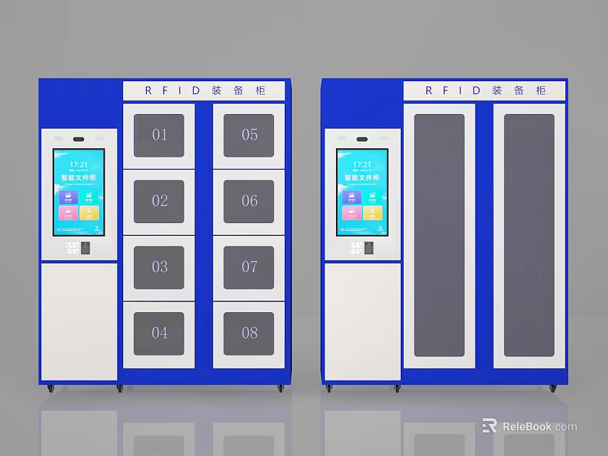 RFID Smart Lockers With Digital Display Screen Numbered Compartments And Transparent Doors 3d model