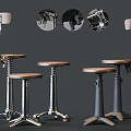 Modern Bar Stools With Adjustable Metal Base And Wooden Seat Design