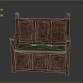 Traditional Wooden Bench With Carved Backrest Spherical Armrests And Storage Compartment