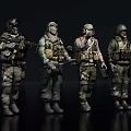 Group of Military Action Figures in Camouflage Uniforms With Weapons And Tactical Gear