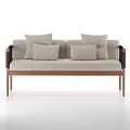 Modern Beige Sofa with Wooden Legs and Black Woven Armrests for Living Room Home Decor