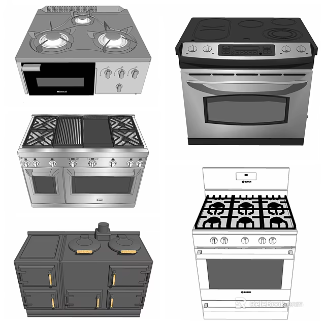 Different Types Of Kitchen Appliances Including Stove Oven Gas Cooktop And Range 3d model 