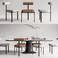 Modern Dining Table Set With Round Table Upholstered Chairs And Decorative Plants 3d model