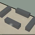 Gray Rectangular Stools Placed Against the Wall on Light Colored Floor 3d model