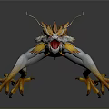 White and Orange Dragon Sculpture With Yellow Claws Manes And Slender Body On Dark Background