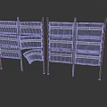 Multi Layered Metal Grid Shelves With Curved Section And Straight Structure