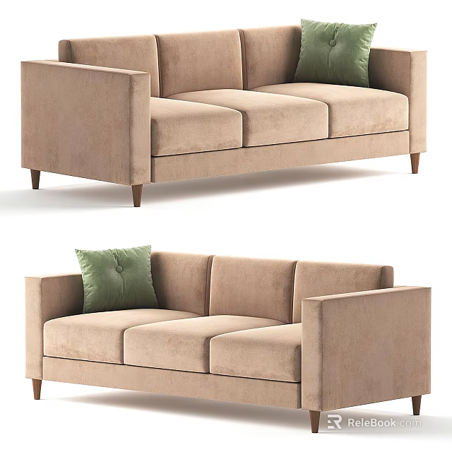 Beige Two Seater Sofa With Green Cushion For Living Room 3d model 