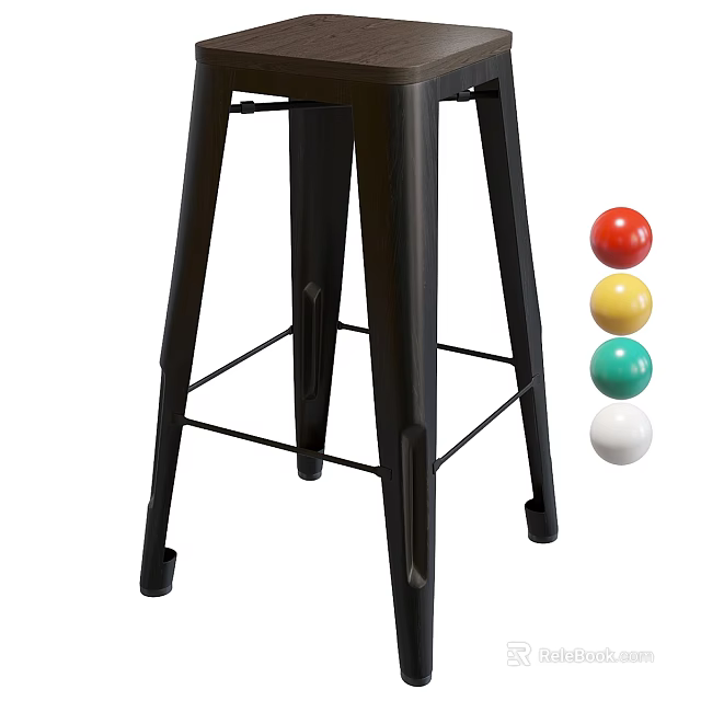 Stylish Black Metal Bar Stool With Modern Design And Colorful Decorative Balls 3d model 
