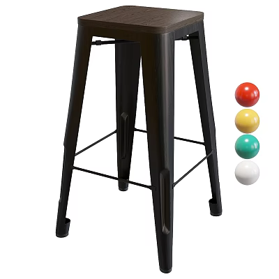 Stylish Black Metal Bar Stool With Modern Design And Colorful Decorative Balls 3d model