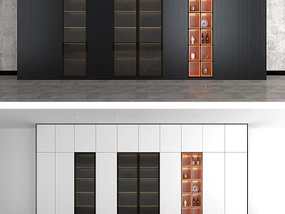 Modern Wine Cabinet Design With Black White And Orange Glass Door 3d model