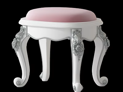 White Carved Stool With Pink Padded Seat And Elegant Decorative Legs Design 3d model