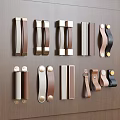 Various Stylish Cabinet Handles In Leather And Metal On Wooden Background