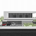 Modern Detached Villa With Garage Parked Cars Palm Trees And Greenery