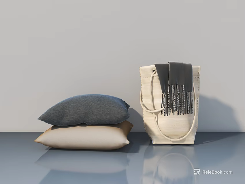 Interior Hinged Door With Gray Beige Pillows Beige Handbag And Scarf 3d model 