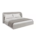 Light Gray Double Bed With Upholstered Headboard Two Pillows And Blanket Modern Design 3d model