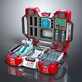 Portable Red Medical Emergency Device Kit With Control Panel Display And Tools 3d model