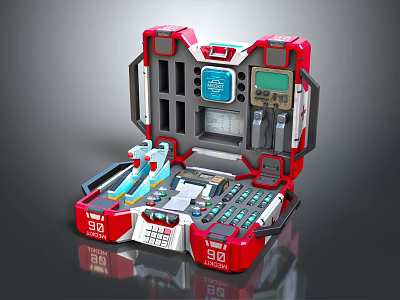 Portable Red Medical Emergency Device Kit With Control Panel Display And Tools 3d model