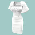 White Fitted Dress With Square Neckline And Cape Shoulder Elegant Design 3d model