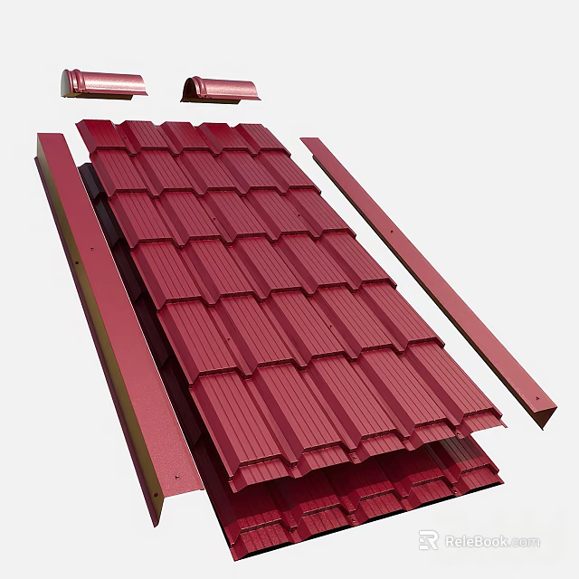 Red Metal Roof Tiles And Components 3d model