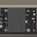 Modern Study Interior With Dark Layered Shelves Books Decorations And Warm Lighting