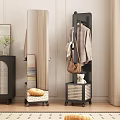 Wooden Coat Rack With Hanging Coat Brown Bag Rattan Base And Teddy Bear Indoor