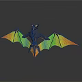 Horned Dragon 3D Origami Model With Black Body And Green Orange Gradient Wings