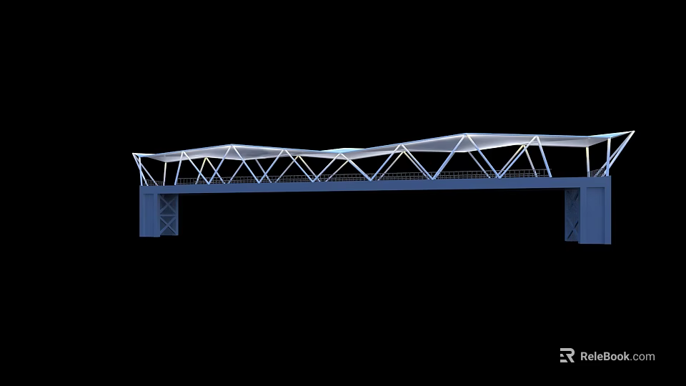 Modern Truss Bridge With White Framework And Blue Piers Architectural Design 3d model