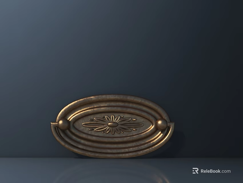 Elegant Golden Oval Handle with Intricate Floral Decorative Design for Furniture Cabinets 3d model 
