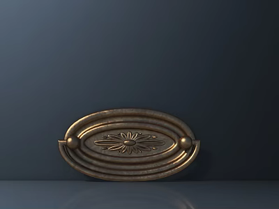 Elegant Golden Oval Handle with Intricate Floral Decorative Design for Furniture Cabinets 3d model