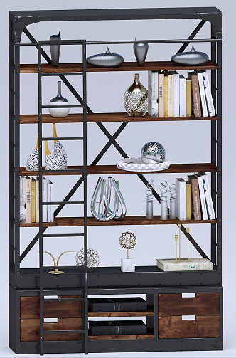 Industrial LOFT Bookcase Decorative Cabinet 3d model