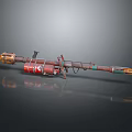 Detailed Red And White Rocket Launcher Weapon With Yellow Tips And Decorative Components 3d model