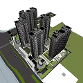 Modern High Rise Residential Buildings With Commercial Podium And Landscaped Areas