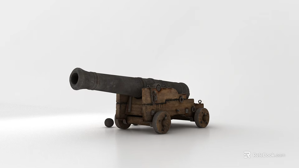 Antique Military Cannon as Vintage Weapon with Wooden Carriage Metal Barrel and Wheels 3d model 