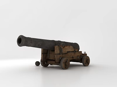 Antique Military Cannon as Vintage Weapon with Wooden Carriage Metal Barrel and Wheels 3d model