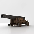 Antique Military Cannon as Vintage Weapon with Wooden Carriage Metal Barrel and Wheels